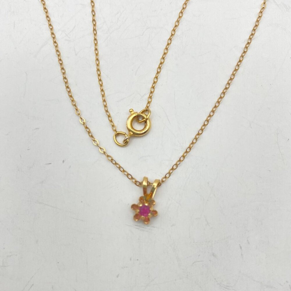 Vintage 14k Gold Filled Ruby Pendant Necklace 15" Stone GLOWS Delicate Layering - Picture 7 of 10